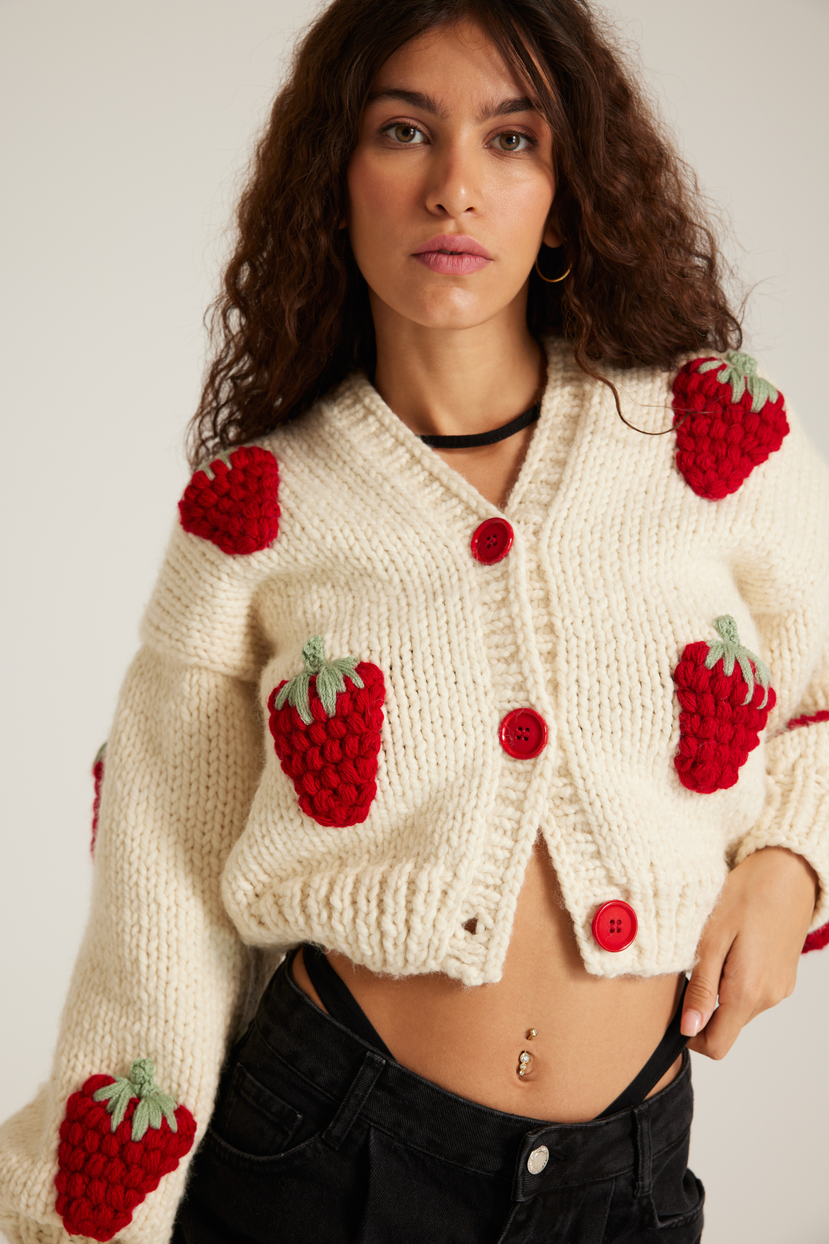 Red 3D Strawberry Cardigan