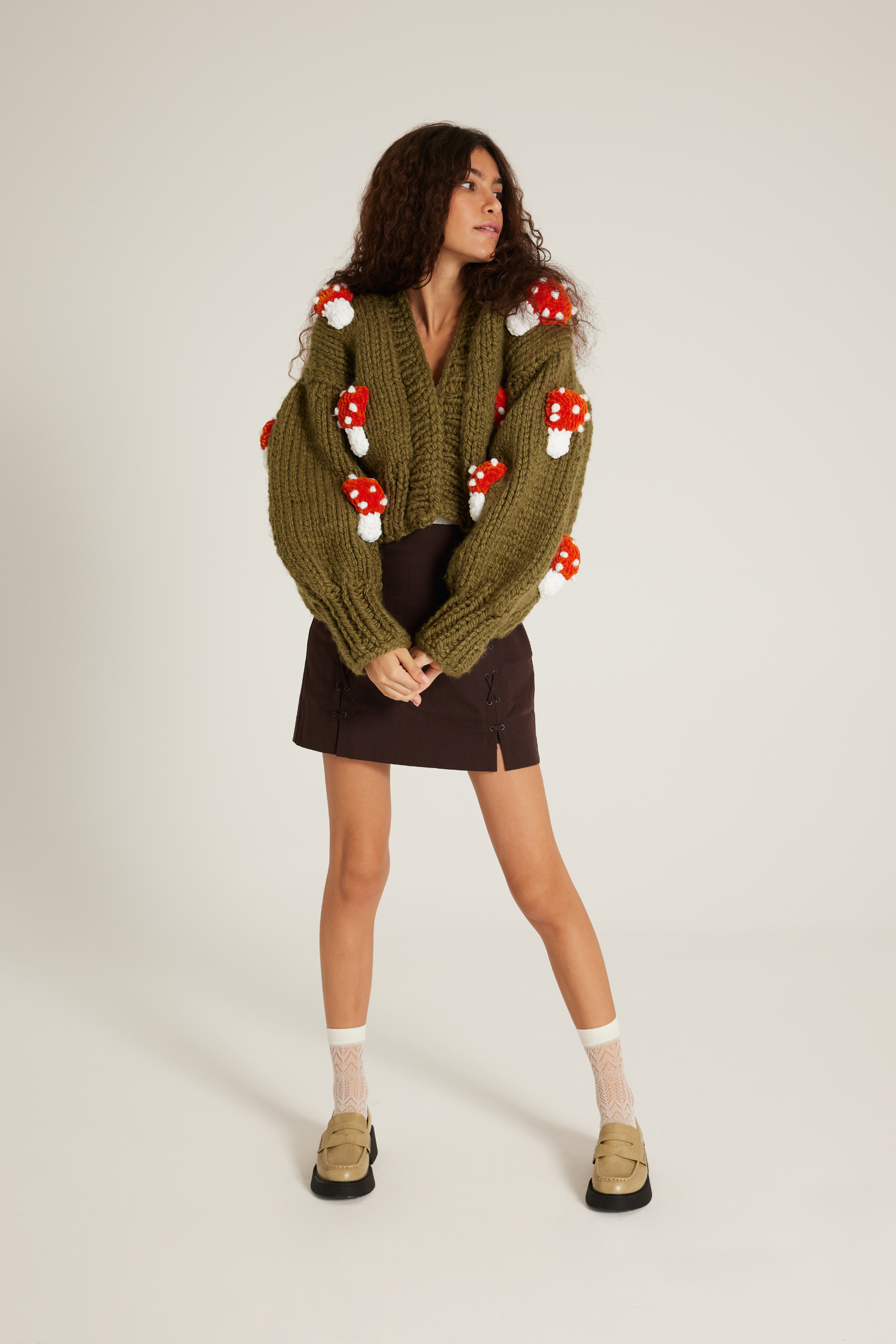 Green 3D Mushroom Cardigan