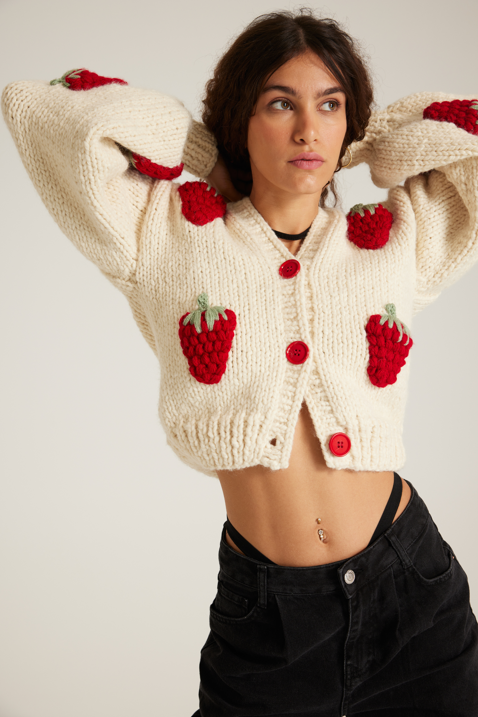 Red 3D Strawberry Cardigan