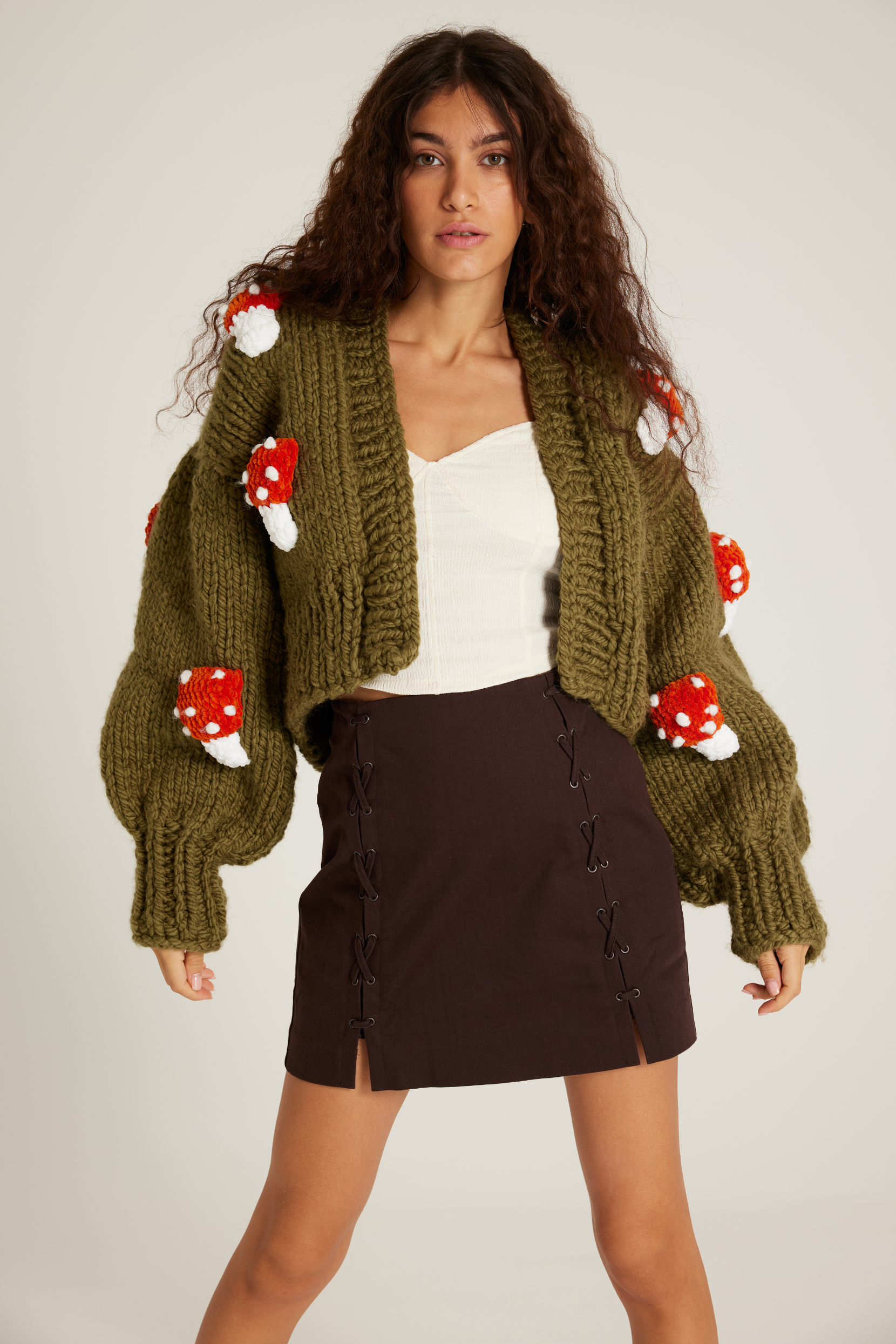 Green 3D Mushroom Cardigan