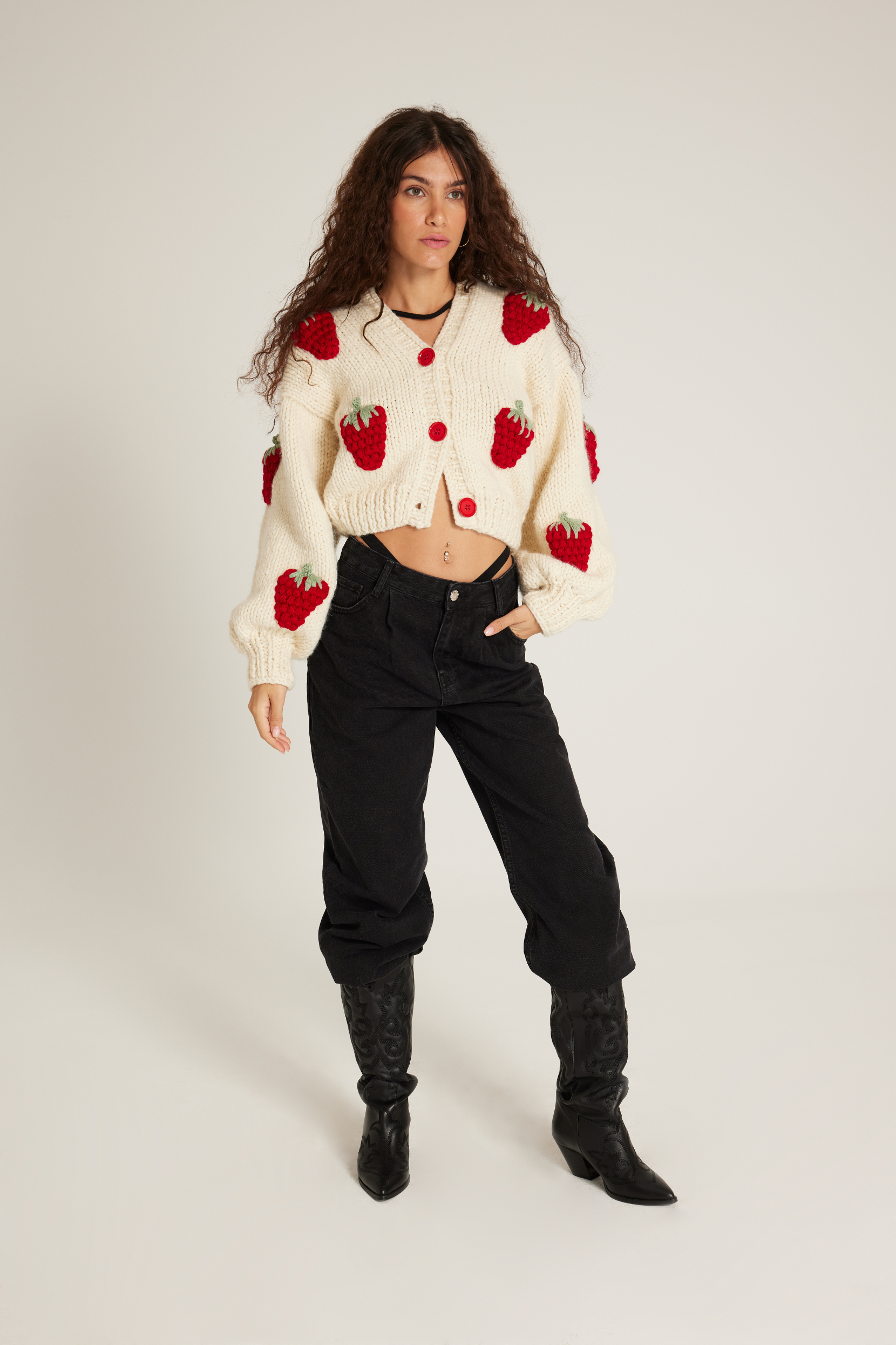 Red 3D Strawberry Cardigan