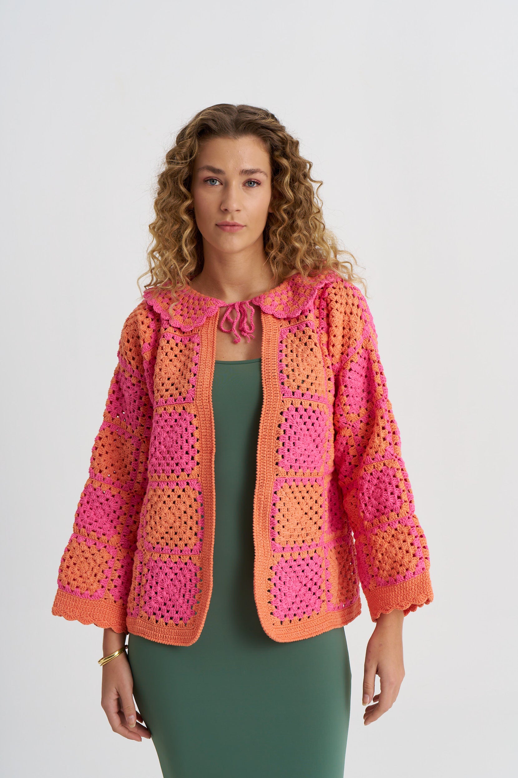 Orange Pink Crochet cardigan