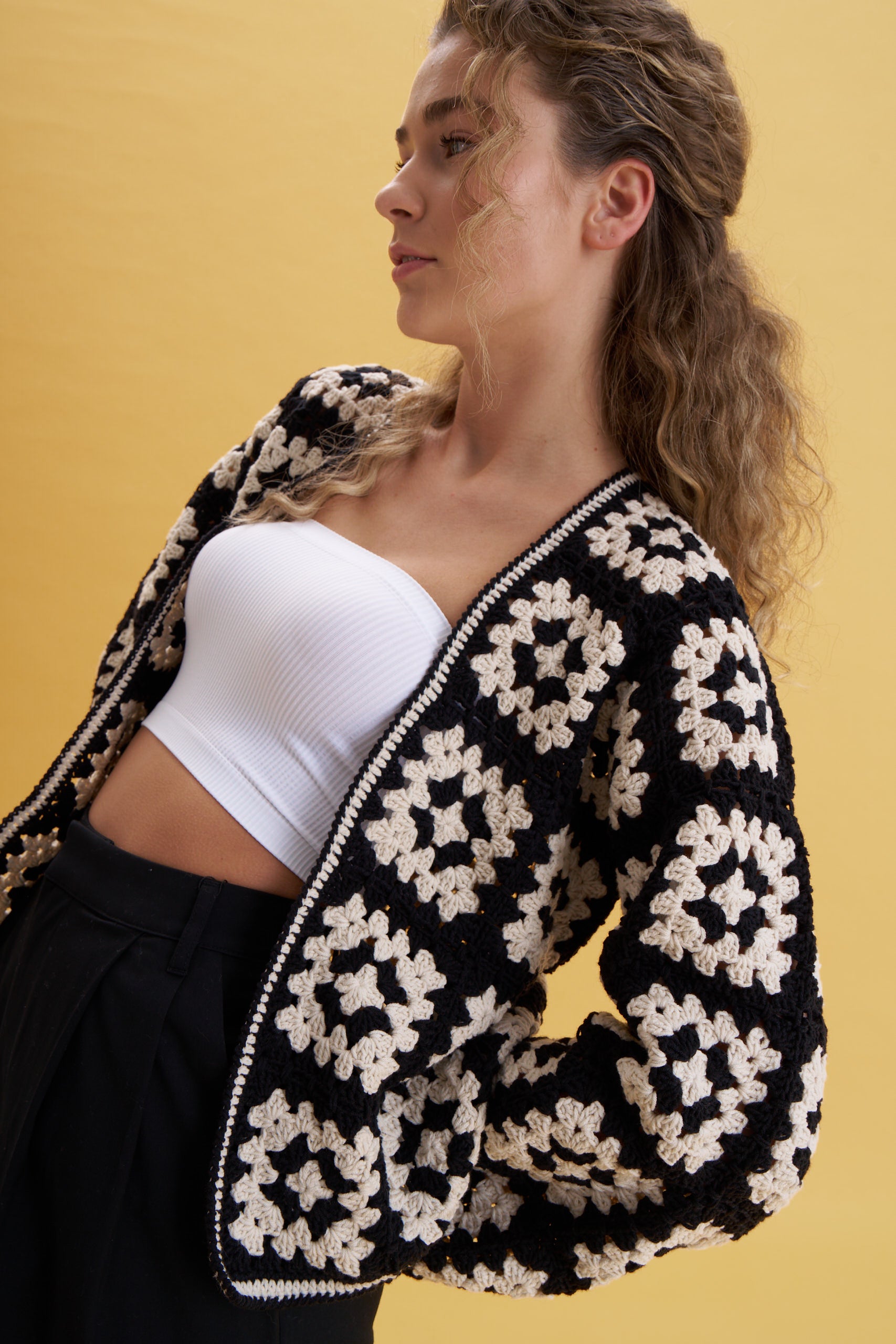 Black & Beige Patchwork Cardigan