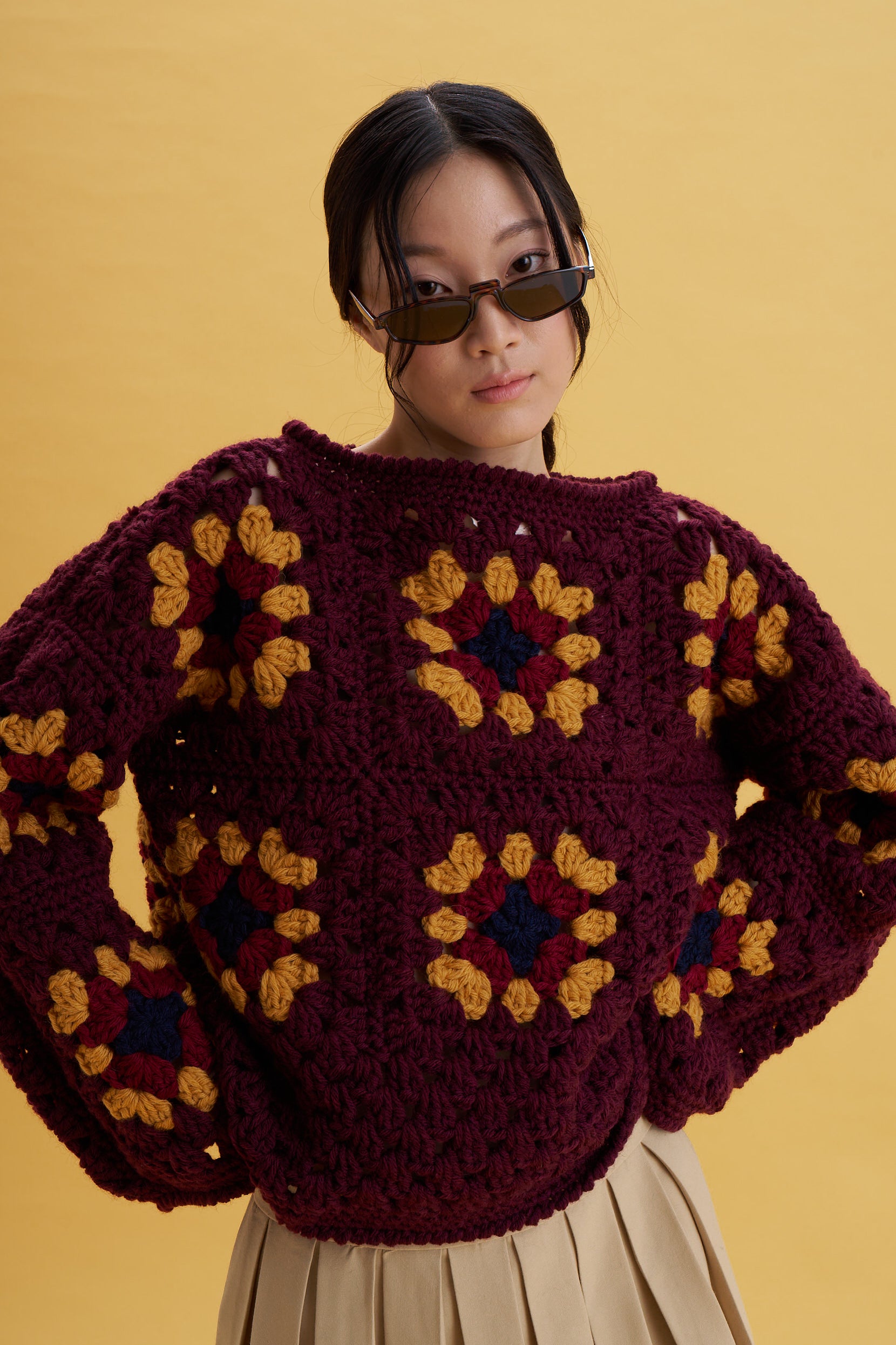 Burgundy Granny Square Sweater