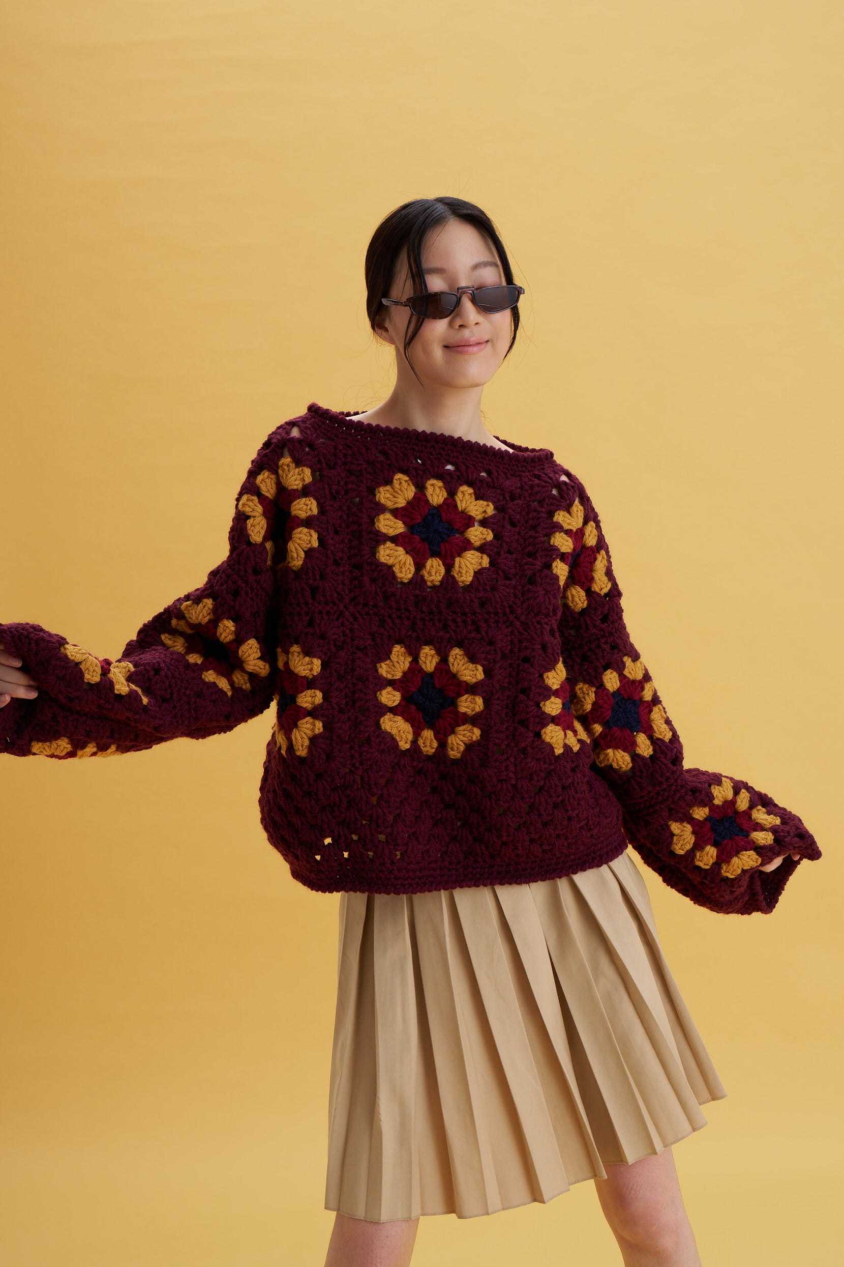 Burgundy Granny Square Sweater