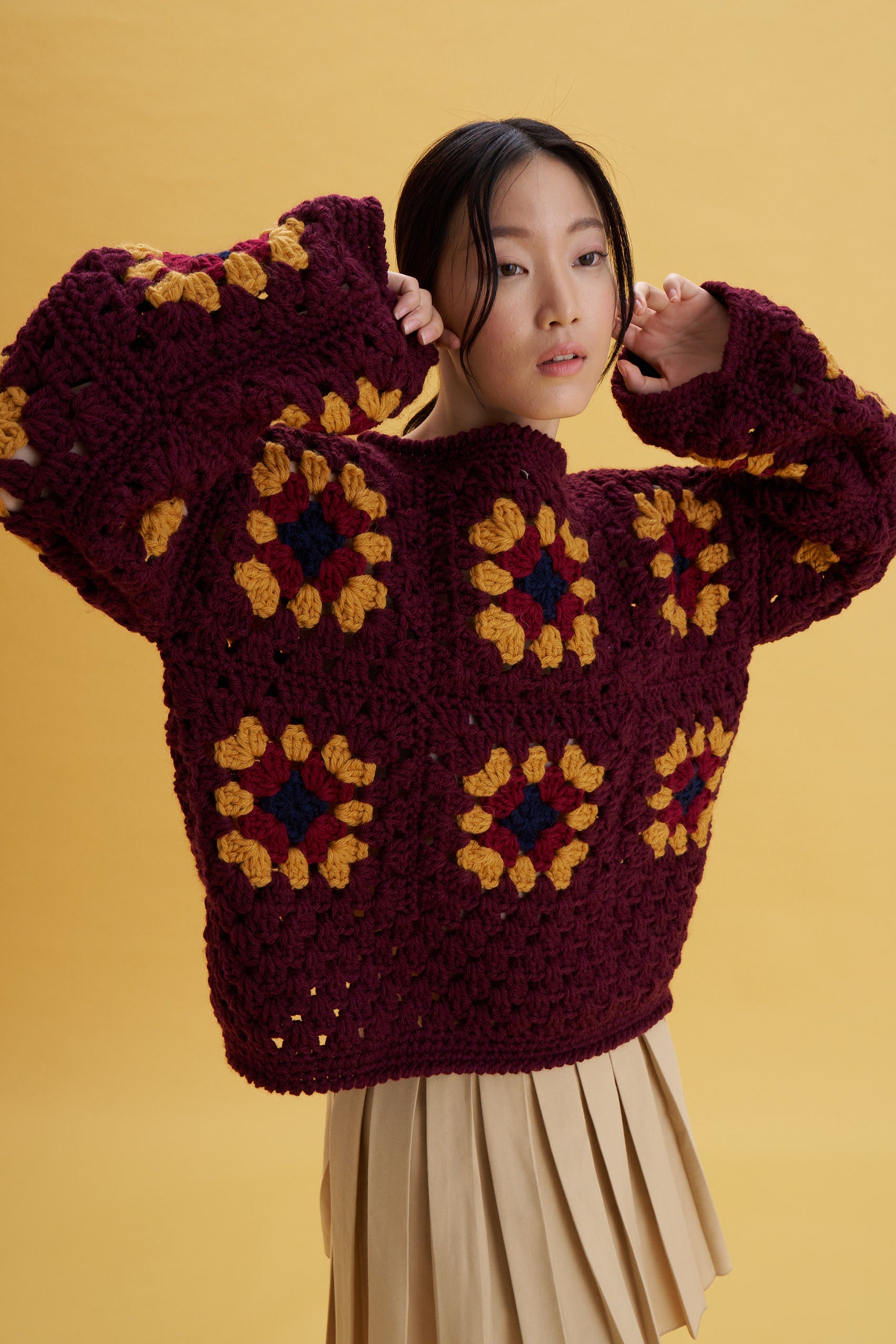 Burgundy Granny Square Sweater