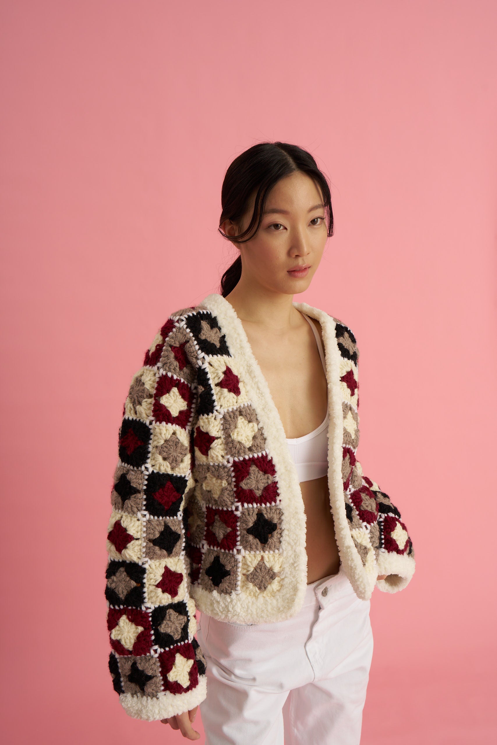 Burgundy Bloom Crochet Cardigan